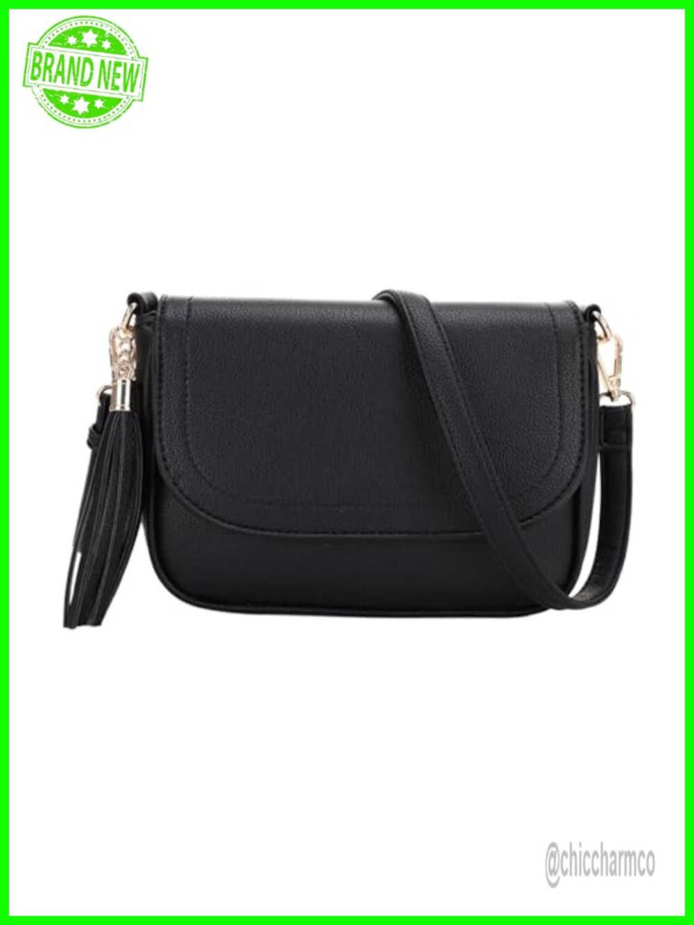Small Vegan Leather Crossbody Bag Flap Saddle Purse with Tassel